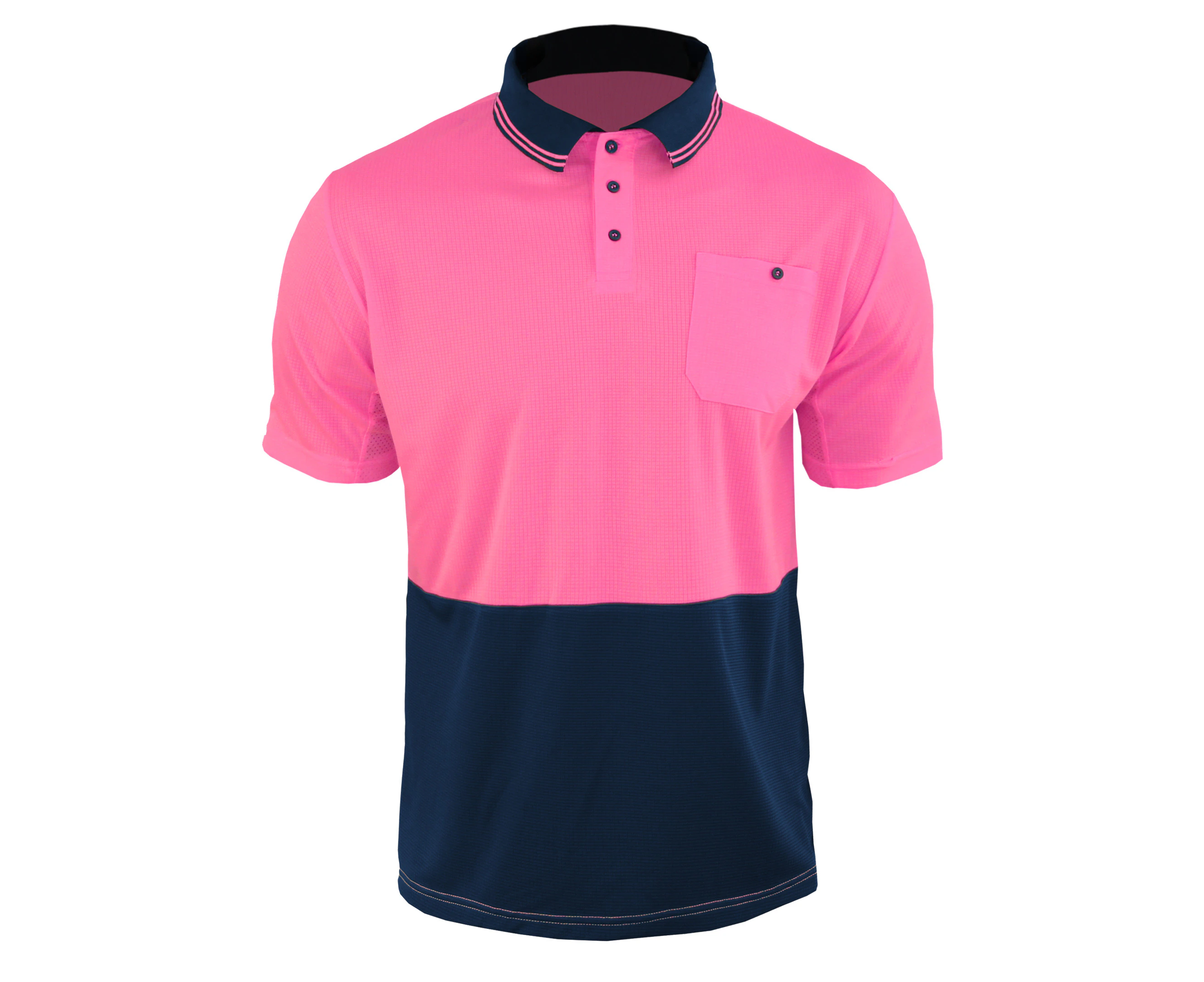 BigBEE Classic Hi Vis Polo Shirt Safety Work wear Two Tone Cool Dry Short Sleeve - PINK/NAVY