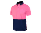 BigBEE Classic Hi Vis Polo Shirt Safety Work wear Two Tone Cool Dry Short Sleeve - PINK/NAVY