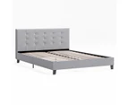 Fabric Bed Frame with Square Tufted Bed Head in King, Queen and Double Size (Grey Fabric)