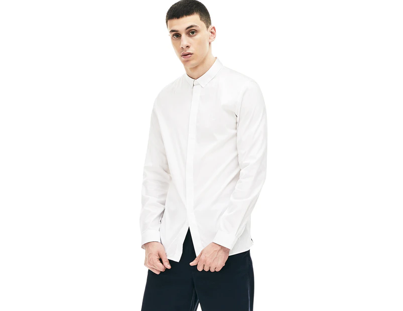Lacoste Men's Classic Long Sleeve Flex Poplin Slim Fit Shirt - White