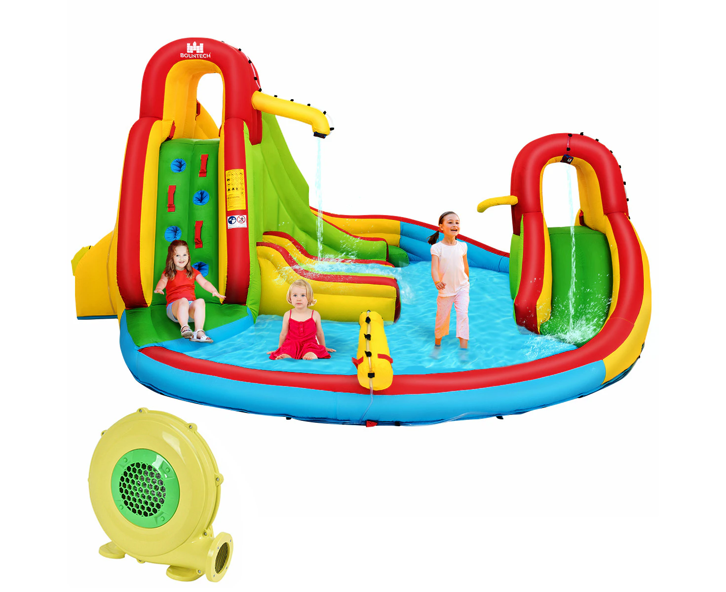 Costway Inflatable Water Park 4.8x4.1M Play Center w/Double Slides & Air Blower Jumping Castle, Bouncer House Water Slide Splash Pool Toy Swimming Outdoor