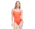 Tommy Hilfiger Swimwear Women's Crossback One-Piece Swimsuit - Hot Coral