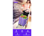 Foldable Shopping Cart Trolley Basket Luggage Grocery Portable Aluminum  w/Wheel - Purple