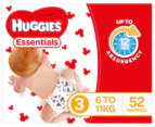 Huggies Essentials Nappies Crawler Size 3 6-11kg Nappies 52pk