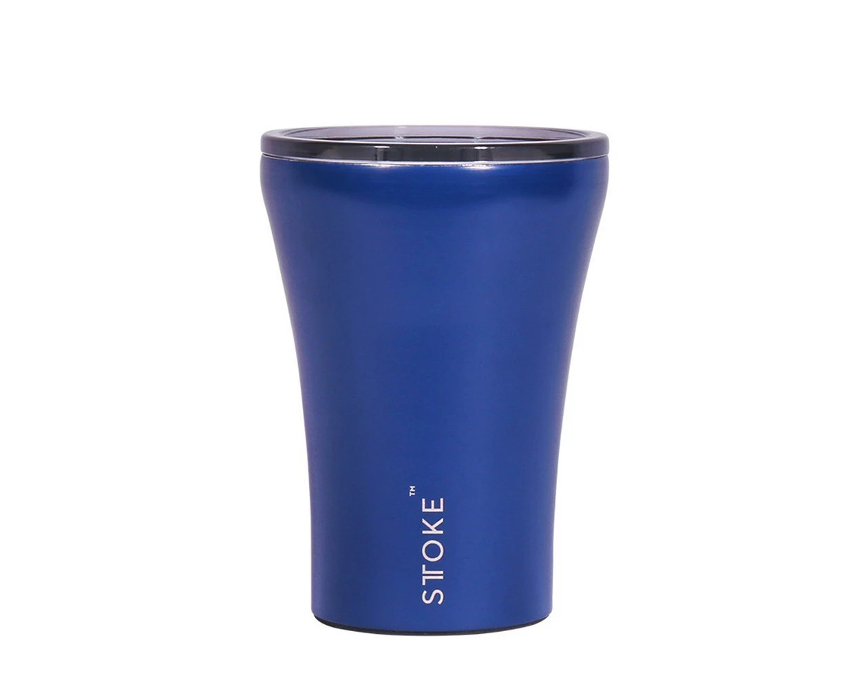 Sttoke Ceramic & Stainless Steel Reusable Coffee Cup 236ml (8oz) Magnetic Blue