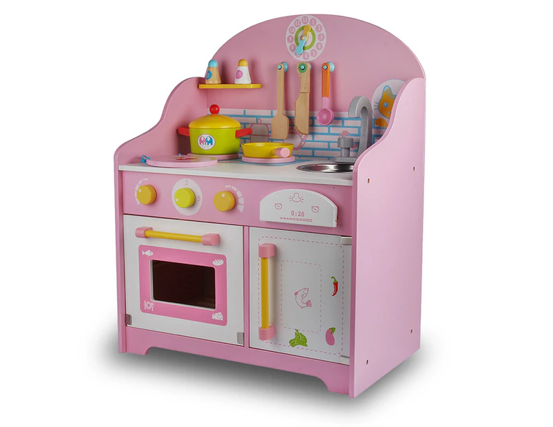 Wooden Kids Kitchen Toy Pretend Play Set Toddler Children Cooking Home Cookware