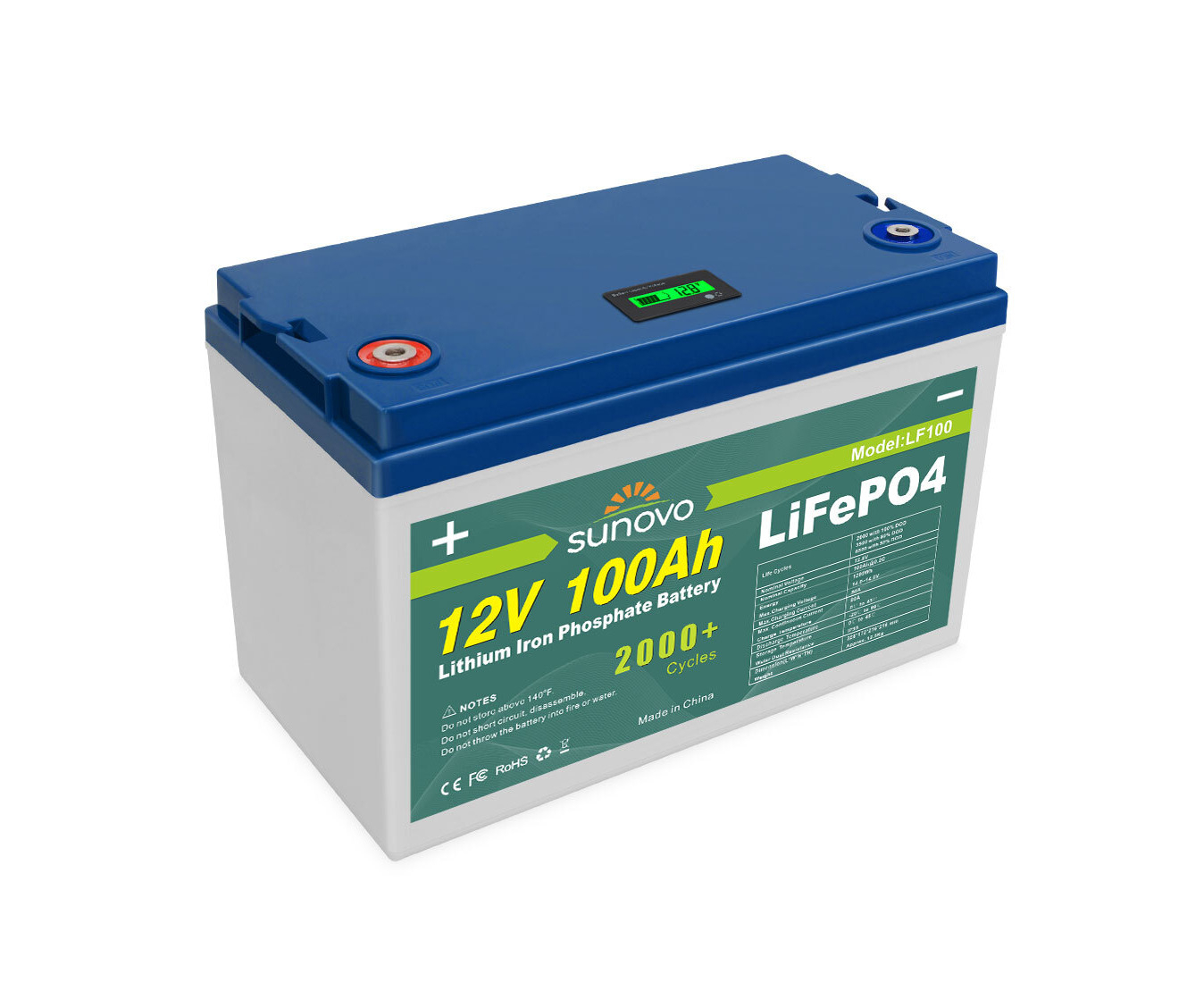 12V 100Ah Deep Cycle LiFePO4 Lithium Battery BMS Rechargeable LCD ...