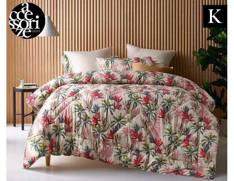 Accessorize Elka King Bed Comforter Set - Pink/Green Multi