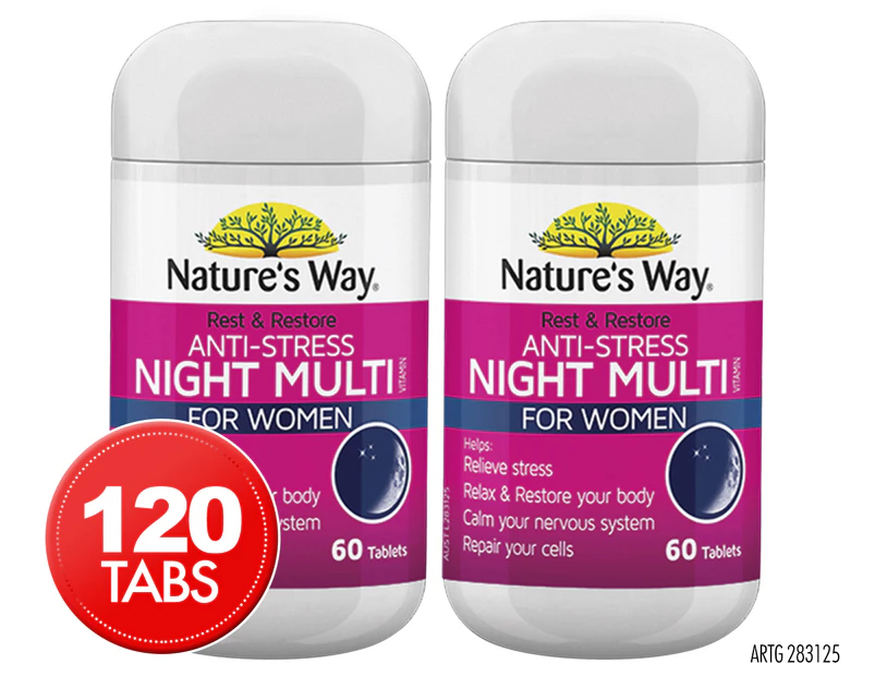 2 x Nature's Way Rest & Restore Anti-Stress Night Multi for Women 60 Tabs