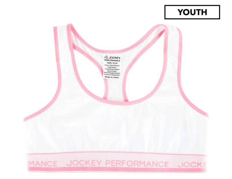 Jockey Youth Girls' Stay Fit Plain Crop - White/Rosette