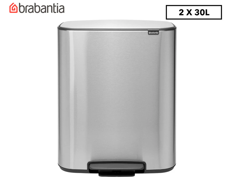 Brabantia 2 x 30L Bo Pedal Recycling Bin - Silver