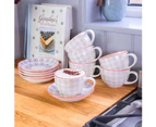 Nicola Spring Hand Printed Cappuccino Cup - Ceramic Porcelain Tea Latte Mug with Handle - 250ml - Purple