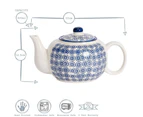 Nicola Spring Hand Printed Teapot - Ceramic Porcelain Patterned Tea Pot - 820ml - Navy