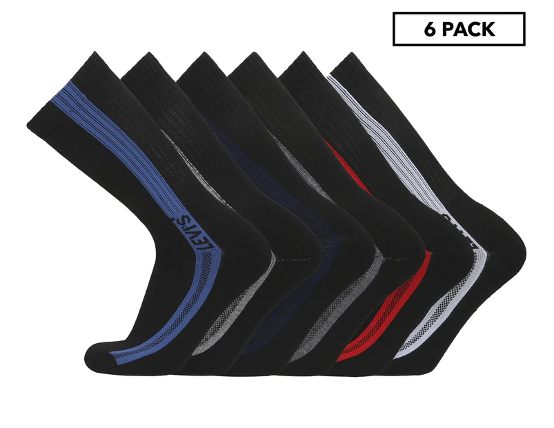 Levi's Men's Athletic Crew Cut Socks 6-Pack - Black/Stripe