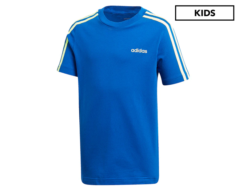 Adidas Boys' Essentials 3-Stripes Tee / T-Shirt / Tshirt - Royal Blue/Signal Green