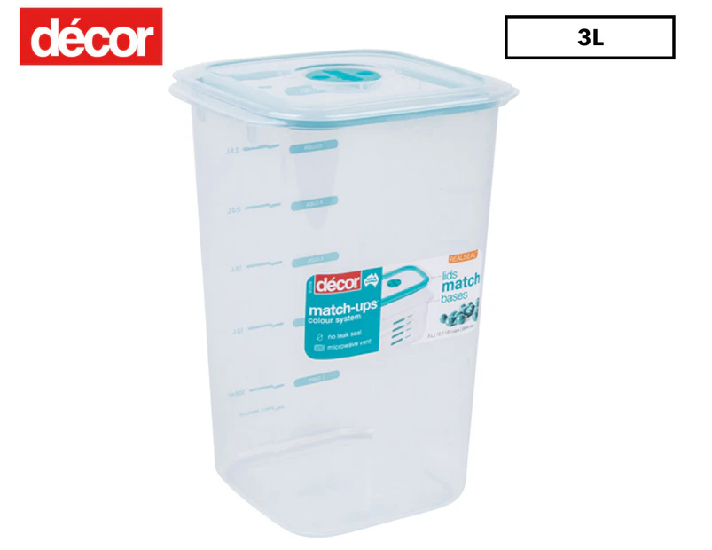 Decor 3L Match-ups Tall Square Storer Container - Clear/Teal