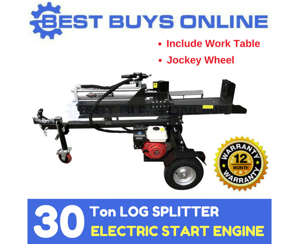 Log Splitter 30 Ton Black Diamond Hydraulic Wood Cutter Petrol 6.5 Hp E-Start