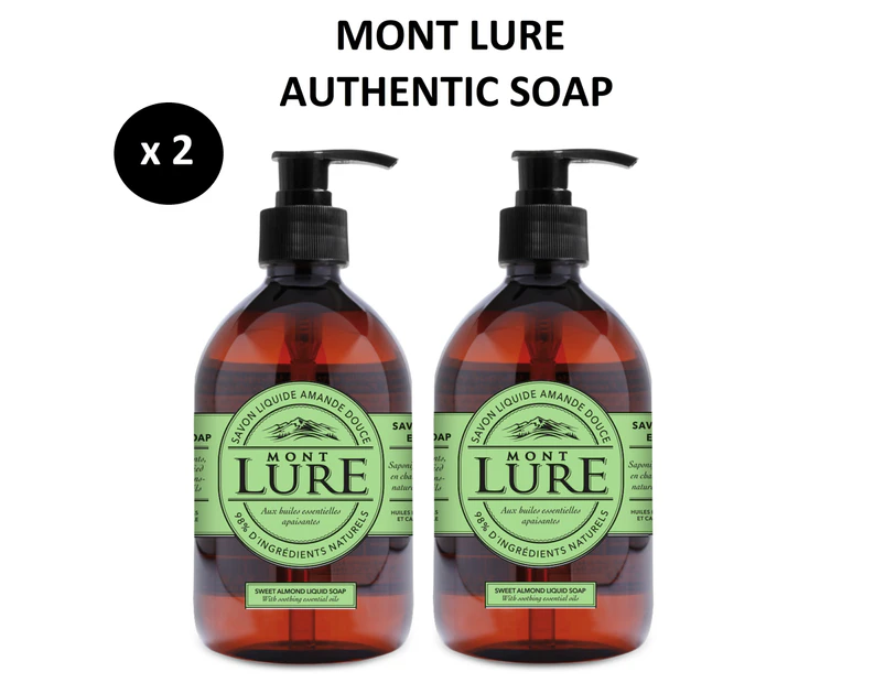 2 x Mont Lure Authentic Liquid Soap - Sweet Almond Hand Wash - Vegan Silicon & SLS free - Naturally Anti-bacterial - 500ml