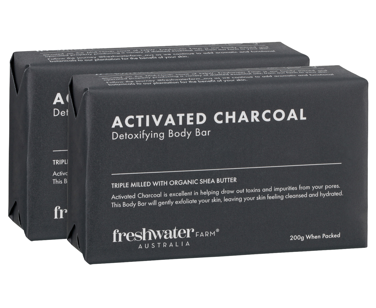 2 x 200g Freshwater Farm Detoxifying Body Bar Activated Charcoal ...