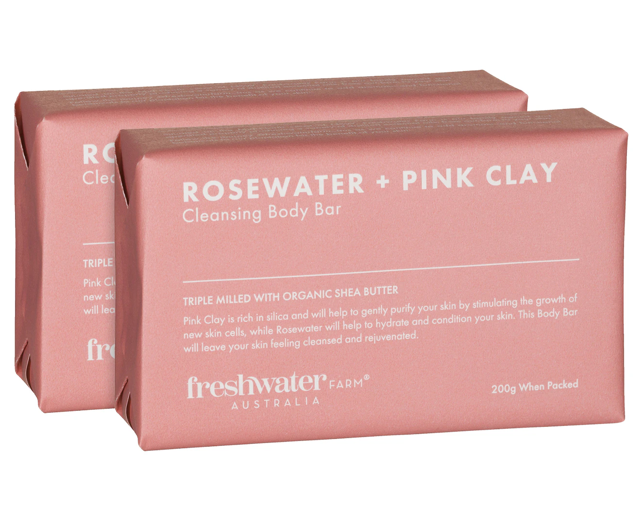 2 x Freshwater Farm Cleansing Body Bar Rosewater & Pink Clay 200g