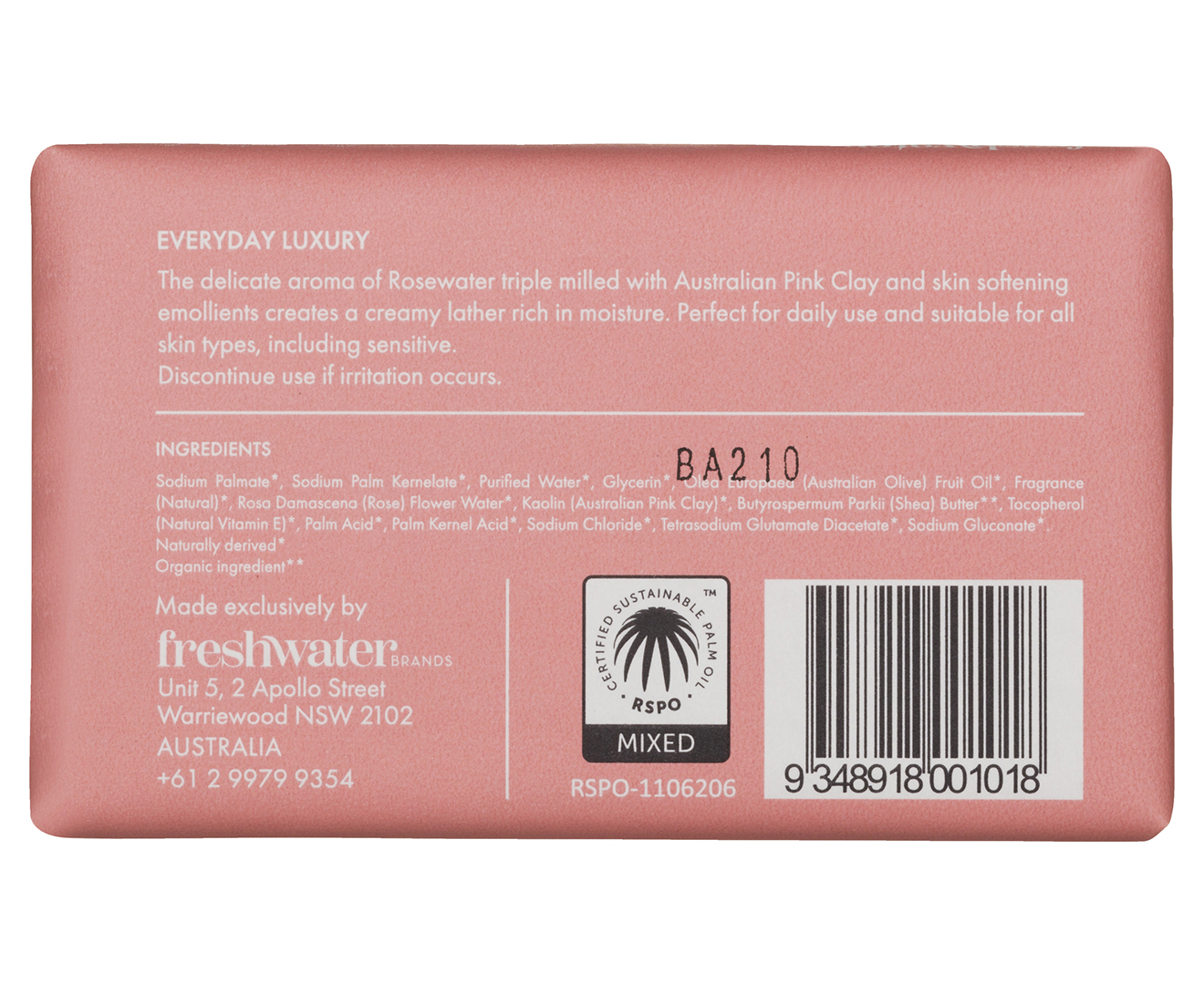 2 x 200g Freshwater Farm Cleansing Body Bar Rosewater & Pink Clay