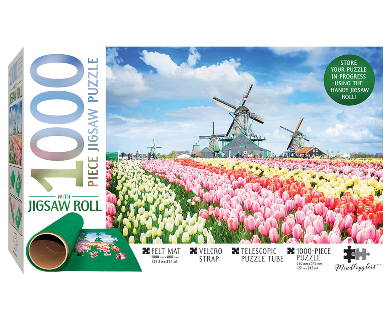 Dutch Windmills - 1000 Piece Puzzle  (Includes Roll-Up Mat)