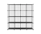 Metal Wire 16-Cube Organizer DIY Storage Modular Cabinet for Toys Books Clothes Black