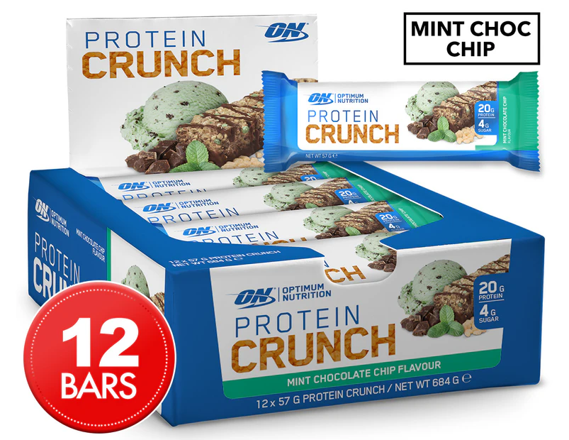 12 x Optimum Nutrition Protein Crunch Bars Mint Chocolate Chip 57g