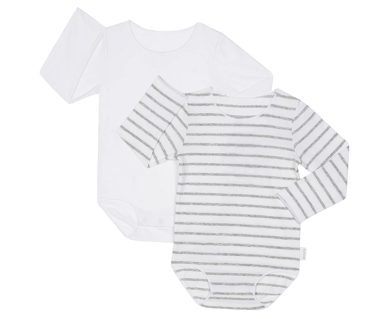 Bonds Baby Wonderbodies Long Sleeve Bodysuit 2-Pack - New Grey Marle/White