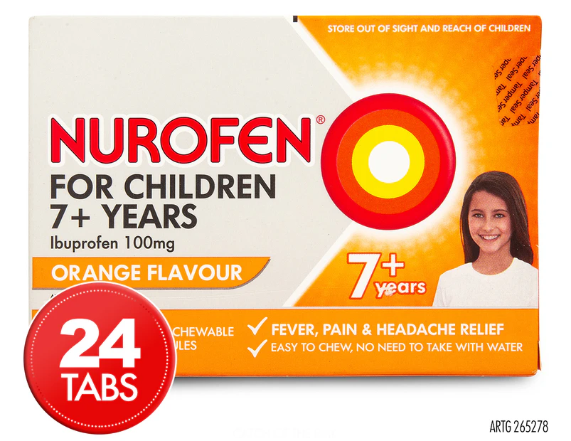 Nurofen For Children 7+ Ibuprofen 100mg Chewable Pain Relief Tablets 24 Pack