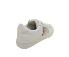 Grosby Piper Girls Shoes Flat Casual Lace up Zip Sneaker Metallic Trim- White