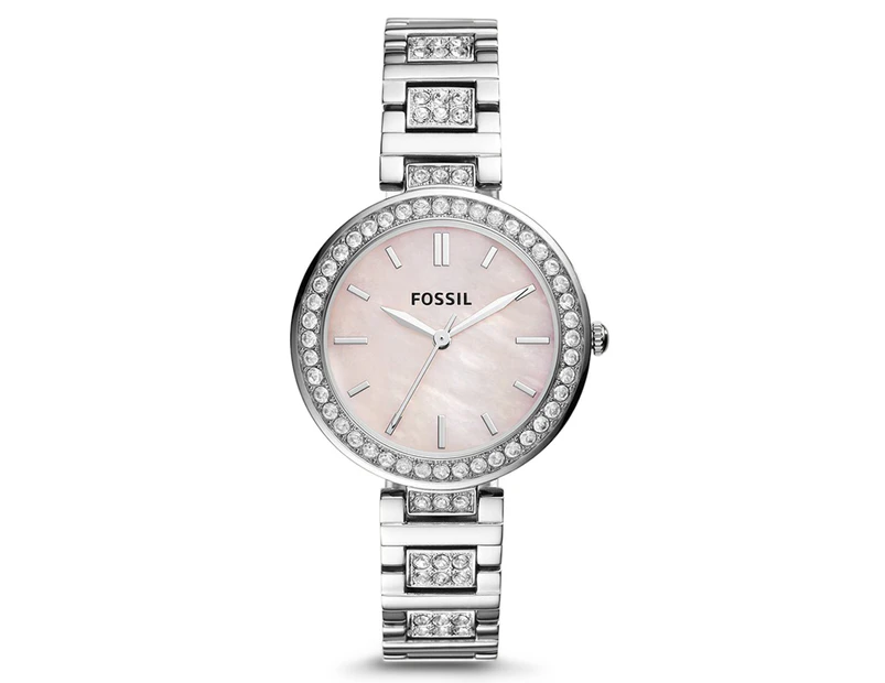 Fossil Women's 34mm Karli Stainless Steel Watch - Silver/Mother of Pearl