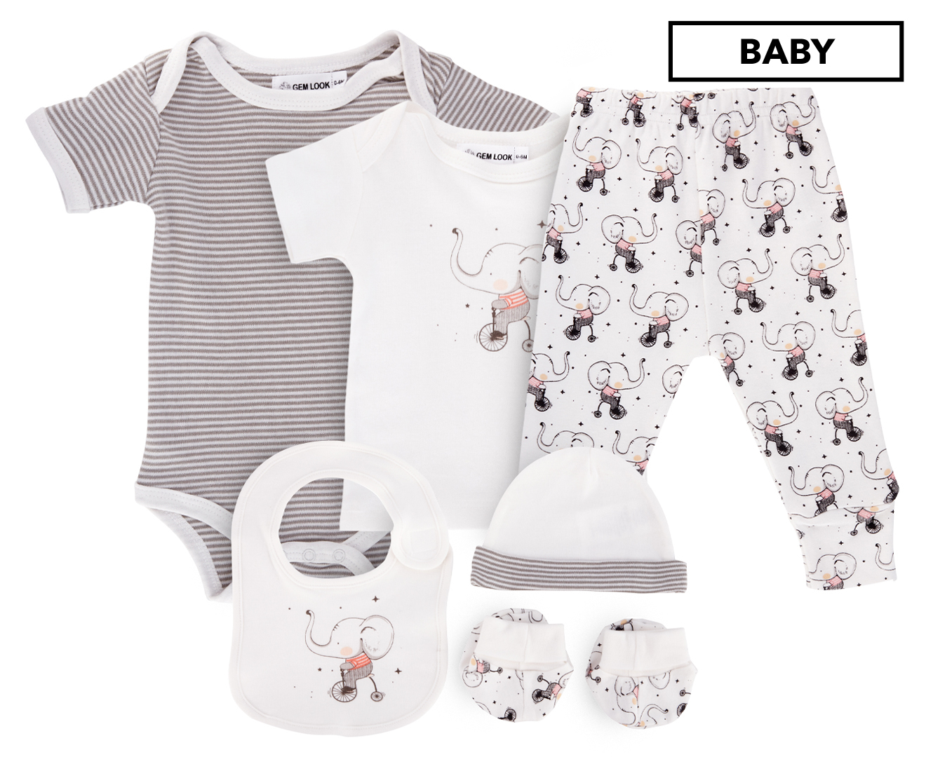 Gem Look Baby 6-Piece Elephant Organic Cotton Set - White/Grey | Catch ...