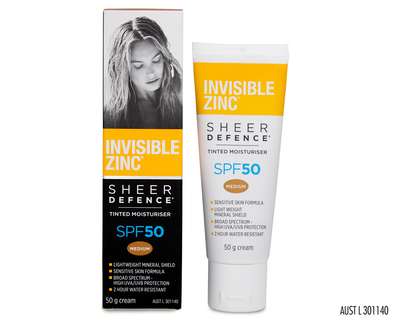 Invisible Zinc Sheer Defence SPF50 Facial Moisturiser 50g - Medium