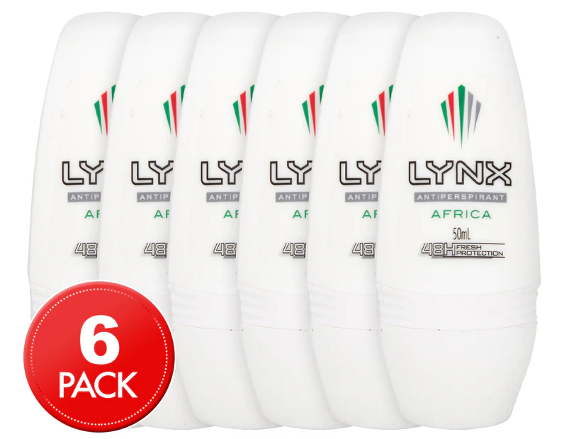 6 x Lynx Africa Roll-On Deodorant / Antiperspirant 50mL