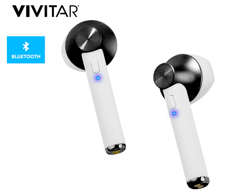 Vivitar Metallic Accent Air Vibes Wireless Bluetooth Earphones - White/Black