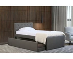 Istyle Chester King Single Trundle Storage Bed Frame Fabric Grey