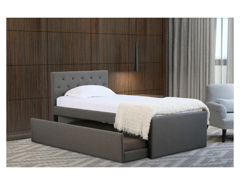 Istyle Chester King Single Trundle Storage Bed Frame Fabric Grey