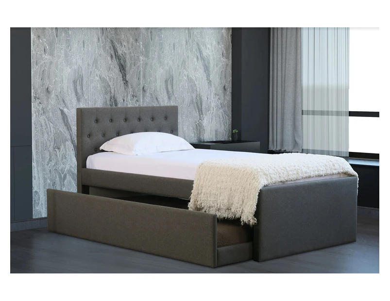 Istyle Norman King Single Trundle Storage Bed Frame Fabric Grey