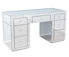 1.5m - 7 Drawers Mirrored Makeup Dressing Table with Crystal Top - SILVER