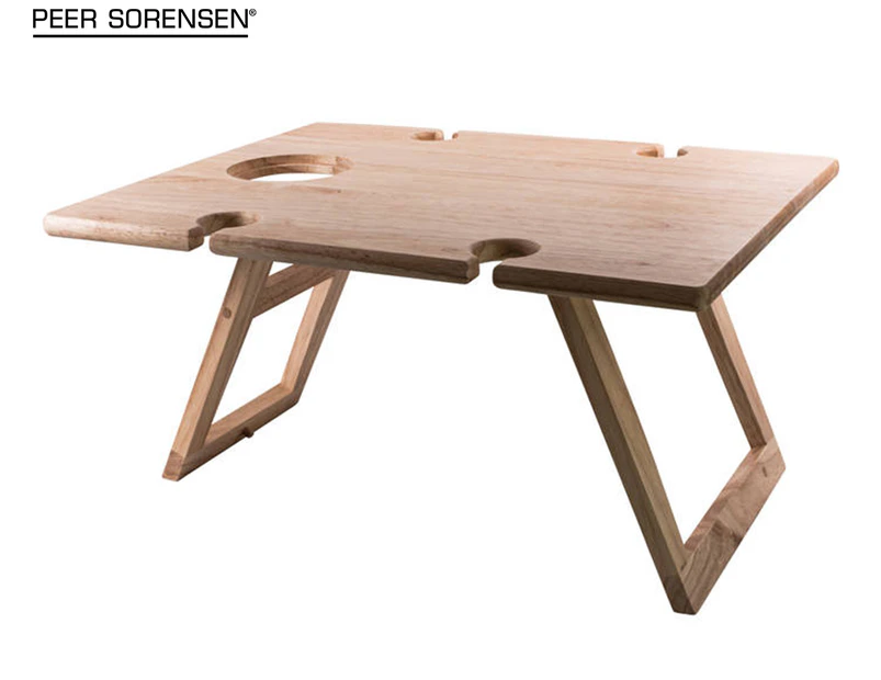 Peer Sorensen 48x38x25cm Folding Picnic Wine Table - Natural Rubberwood