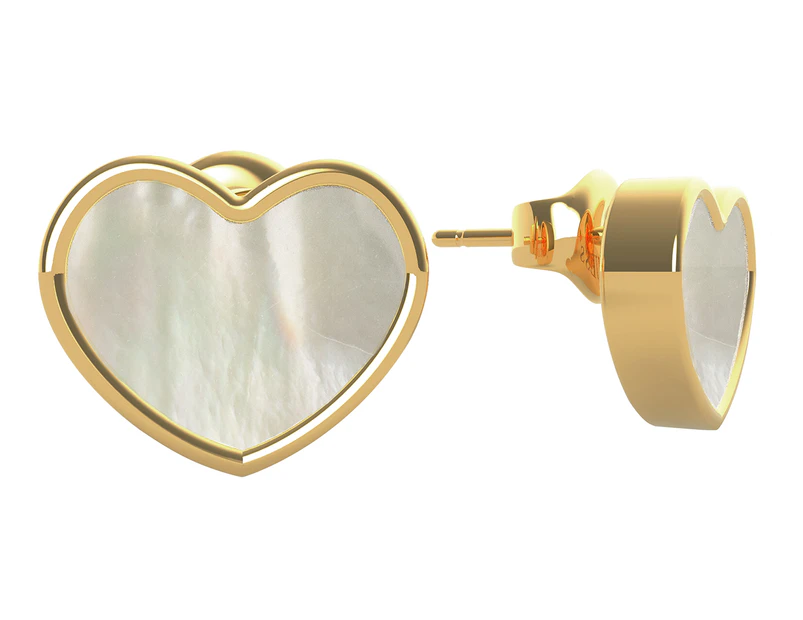 GUESS Mop White Heart Stud Earrings - Gold