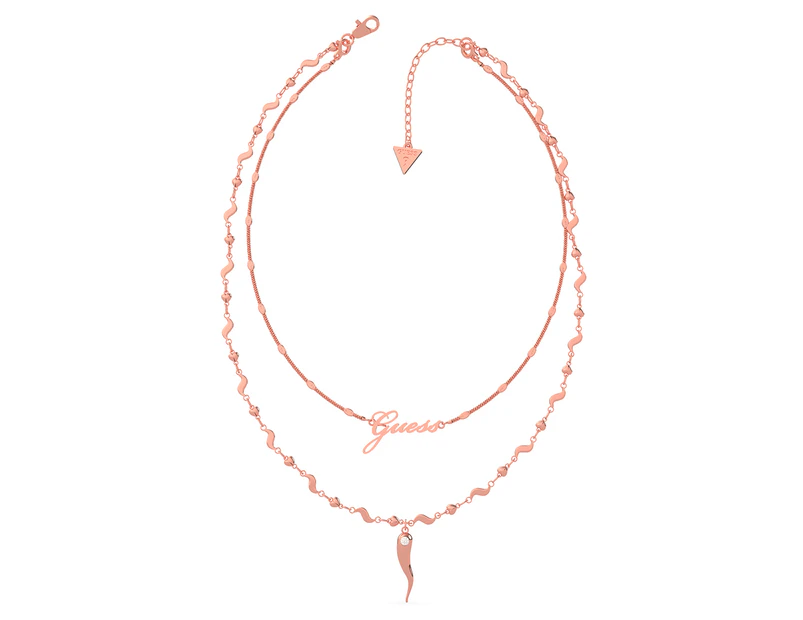 GUESS Double Chain Horn Necklace - Rose Gold