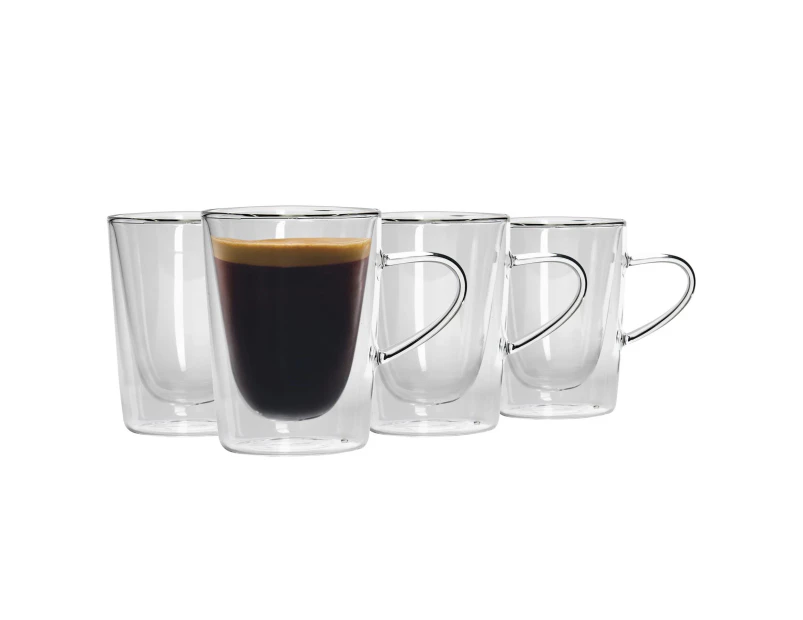 Rink Drink 6 Piece Double Walled Tea Coffee Cup Set - Double Wall Insulated Latte Glasses with Handles - 285ml