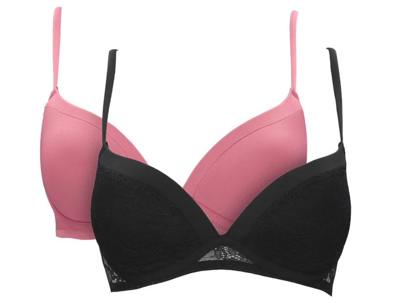 French Connection Women's Tailored Lace Wirefree Bra 2-Pack - Heather Rose/Anthracite Black