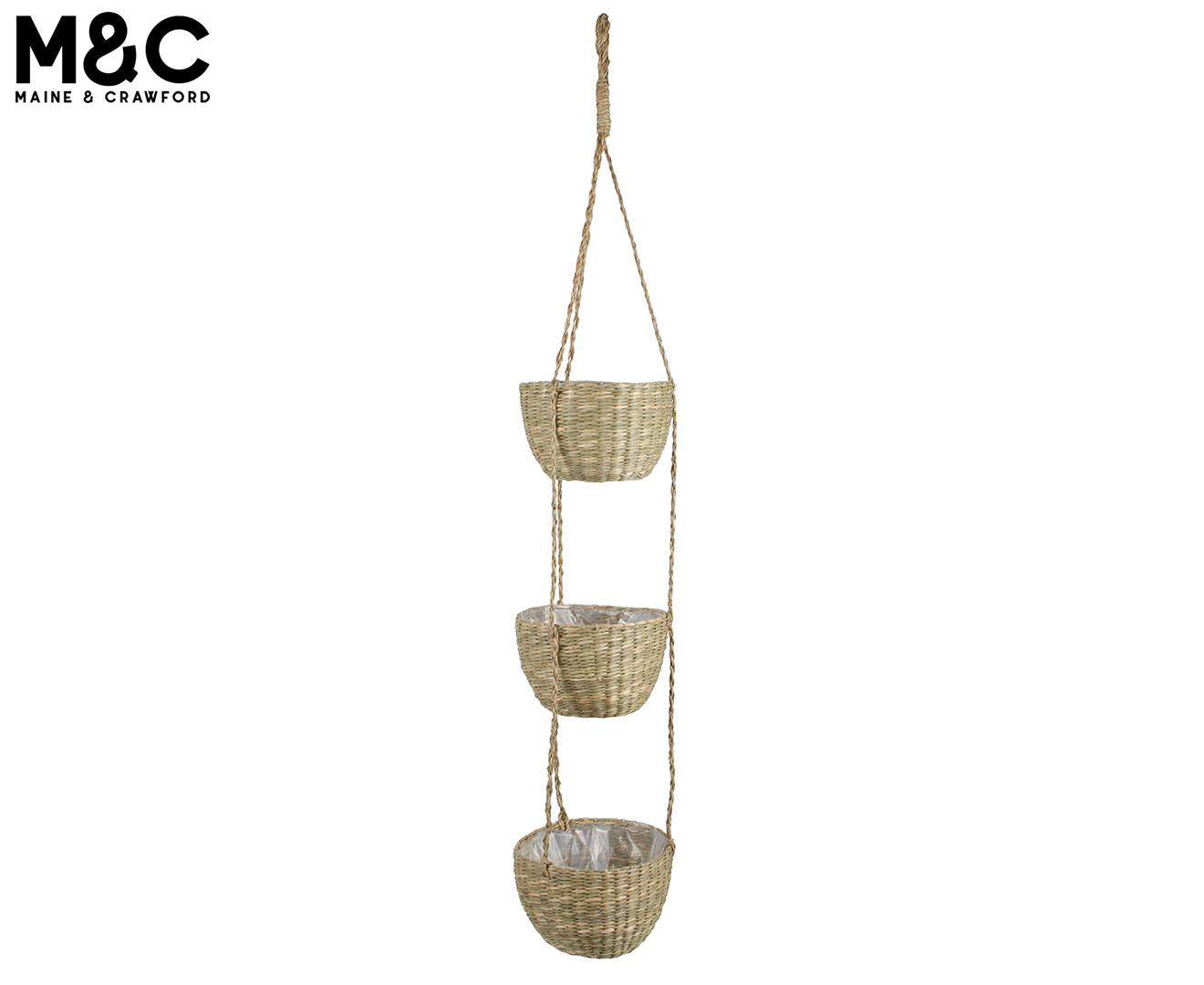 Maine & Crawford 85x14cm Zain 3-Tier Hanging Seagrass Basket - Natural ...