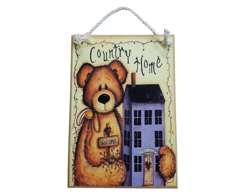 Country Printed Quality Wooden Sign Teddy Bear Country Home Plaque