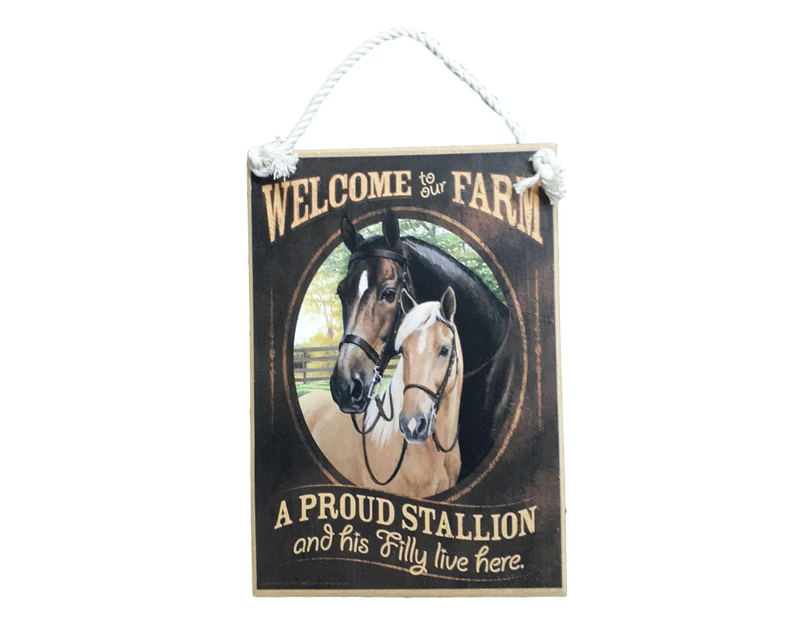 Country Printed Quality Wooden Sign Proud Stallion Horses Plaque