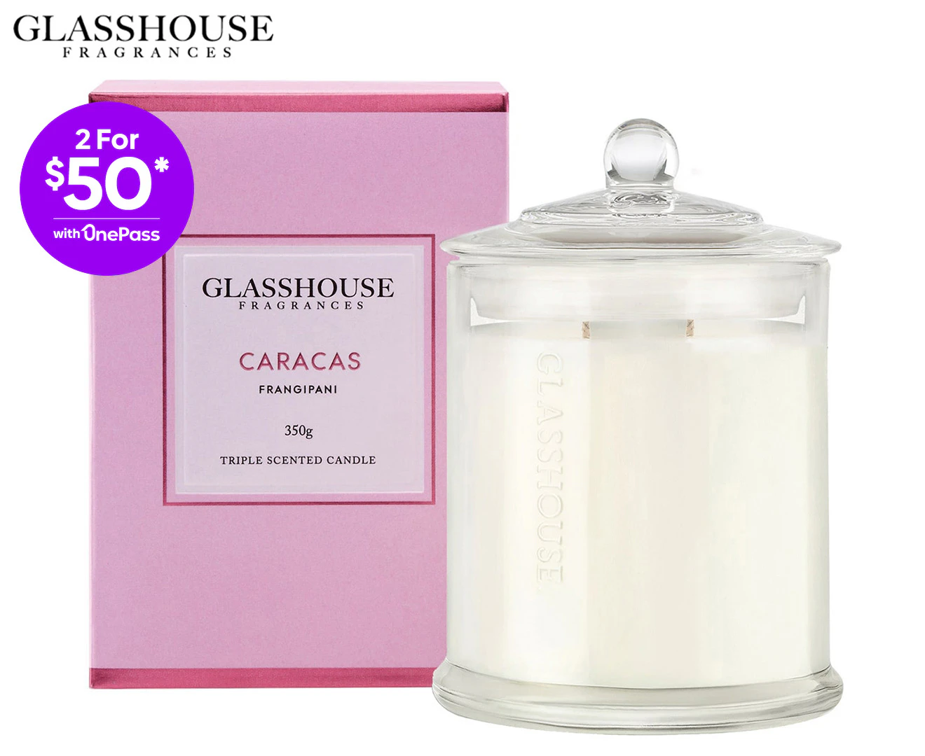 Glasshouse Caracas Frangipani 350g Triple Scented Candle