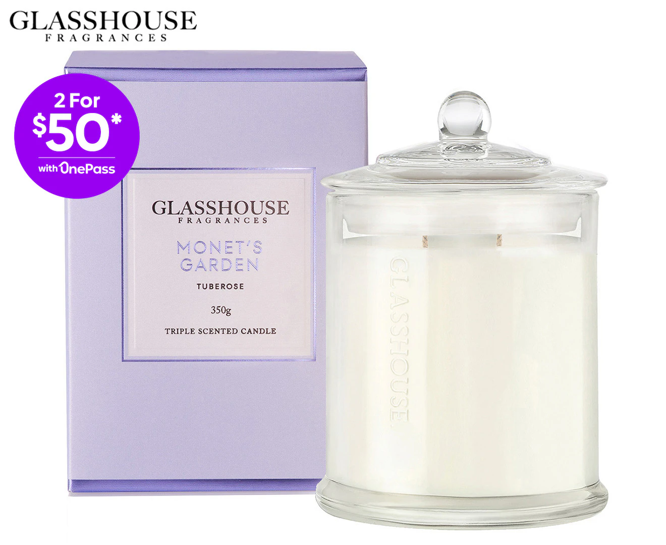 Glasshouse Monet's Garden Tuberose 350g Triple Scented Candle